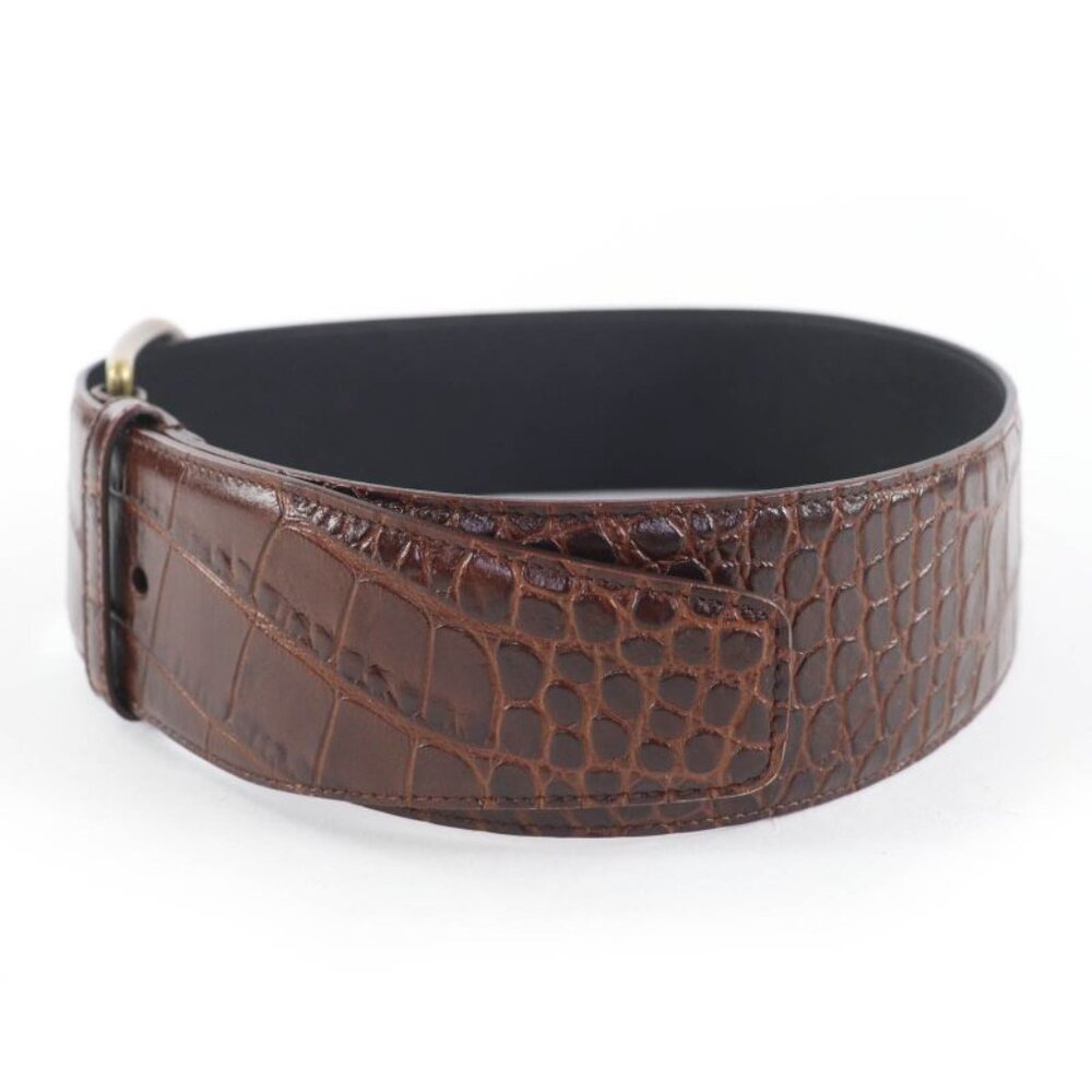 Saint Laurent Logo Croc Shape Pressed Leather Belt Brown 65 Storage - Picture 3 of 10